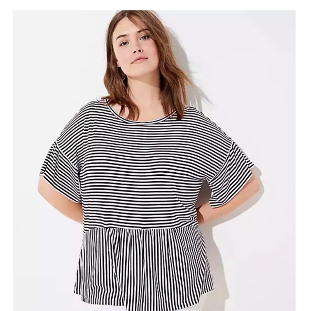 LOFT Plus Striped Peplum Flutter Tee